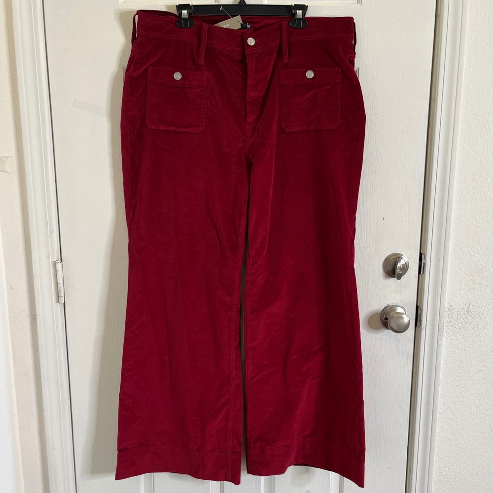J. Crew Corduroy Lizzie Patch-Pocket Pants Women size 35 Red‎ Wide Leg Straight - Picture 3 of 12